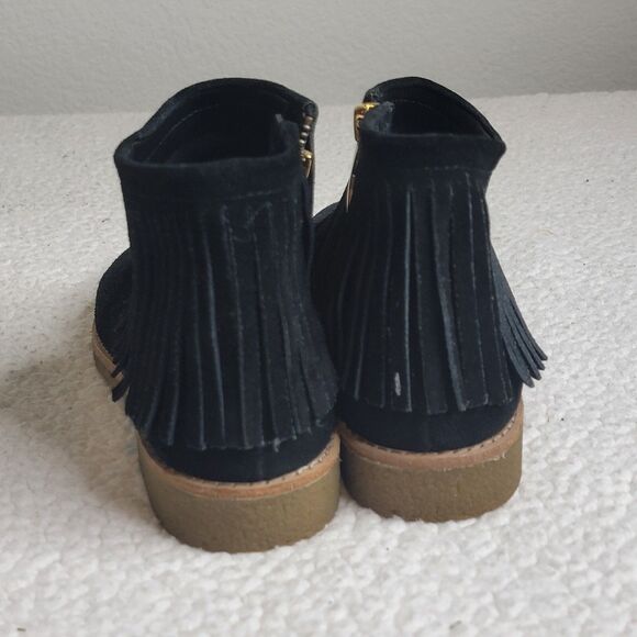 Kate Spade Women's Size 7.5M Round Toe Fringe Ankle Gold Side Zip Boots Black - Picture 4 of 12